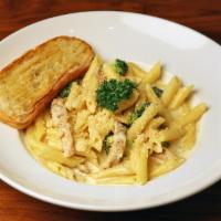Chicken Alfredo · Penne pasta tossed with grilled chicken, broccoli and our homemade Alfredo sauce. Served wit...