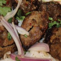 Lamb Kebab · Kabob Special serve with: Basmati Rice, Chana Masala & Tandoori Bread,

Halal. Chank of tend...