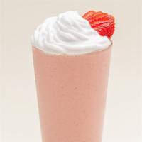 Strawberry Milkshake · A strawberry flavored milkshake topped with whipped cream.