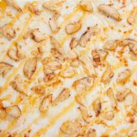 White Hot Honey Chicken · Pizza featuring Alfredo sauce, grilled chicken, our three-cheese blend and a hot honey drizz...