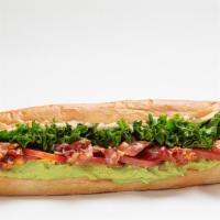 Block Island B.L.A.T. Grinder · Grinder roll topped with bacon, leaf lettuce, tomato, avocado, and garlic aioli