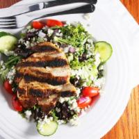 Black & Blue · Grilled, lightly spiced, chicken served on top of mesclun greens with fresh grape tomatoes, ...