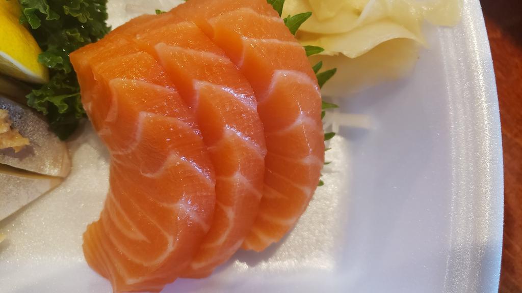 Salmon Sashimi(3Pc) · Gluten free.

Consuming raw or undercooked meats, poultry, seafood, shellfish, or eggs may increase your risk of foodborne illness.