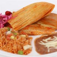 #1 Tamale Plate · Your choice of three tamales.