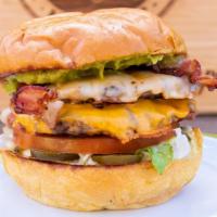 H-Town Sizz · Freshly ground one-third pound beef patty, Wisconsin Cheddar, pepper Jack, crispy bacon, fre...