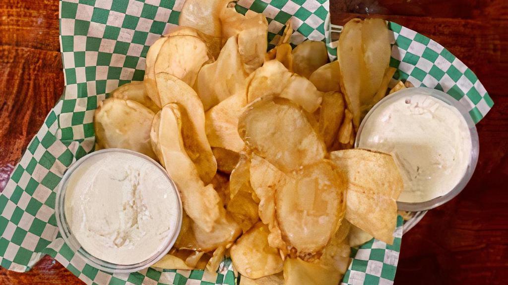 Donegal Chips · Basket of warm house made potato chips served with Irish onion dip.