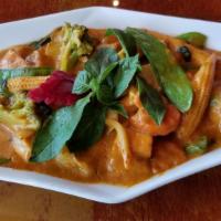 Penang Thai Curry · Chicken white meat or Fish or Lamb Curry with bell-pepper, bamboo shoots & onion in Coconut ...