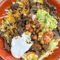 Burrito Bowl · Bowl stuffed with rice, fried black beans, Monterrey Jack cheese, choice of protien. Served ...