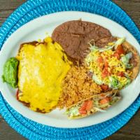 Mexican Plate #1 · 3 cheese enchiladas, 1 chalupa, 1 crispy taco.