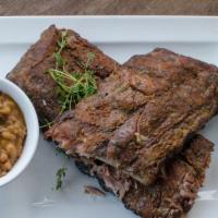 Full Slab St Louis Ribs · Choice of 2 sides, cornbread or Texas toast, garden pickles, and sauce.