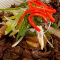 Bulgogi Don · One bowl dish with bulgogi beef simmered together with eggs, sautéed onions served over rice...