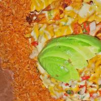Pollo Con Queso · Sliced chicken breast topped with pico de gallo, chile con queso and melted blended cheeses....
