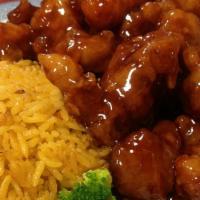 General Tso'S Chicken · Chunks of chicken deep fried till crispy sauteed in a special hot hunan sauce garnish w. Fre...