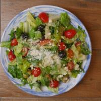 Greek Salad · Mix of greens, cherry tomatoes, olives, and feta cheese. Your choice of toss and protein ava...