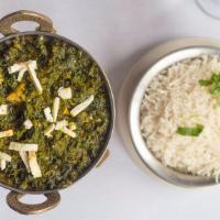 Saag Paneer · A combination of spinach and freshly made curd cheese cooked with fresh cream in a medium sa...