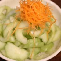 Cucumber Sunomono · Marinated sliced cucumbers, dressed with ponzu.