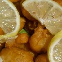 Lemon Chicken · Boneless chicken with lemon sauce.