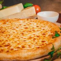 Sicilian · Garlicky, buttery crust topped with mozzarella, parmesan and no red sauce.