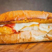 Chicken Parmesan Sub · Parmesan chicken breast with marinara, mozzarella in a fresh baked french roll.