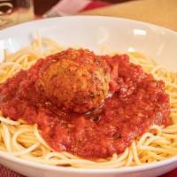 Spaghetti · Spaghetti with homemade marinara. Add meatballs for only $0.99 each. Comes with an order of ...