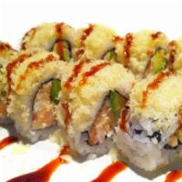 Crunch Roll · Cucumber, avocado, crabmeat, shrimp tempura, and tempura flakes.