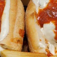 Meatball Parm · on brick oven bread topped with a long hot
