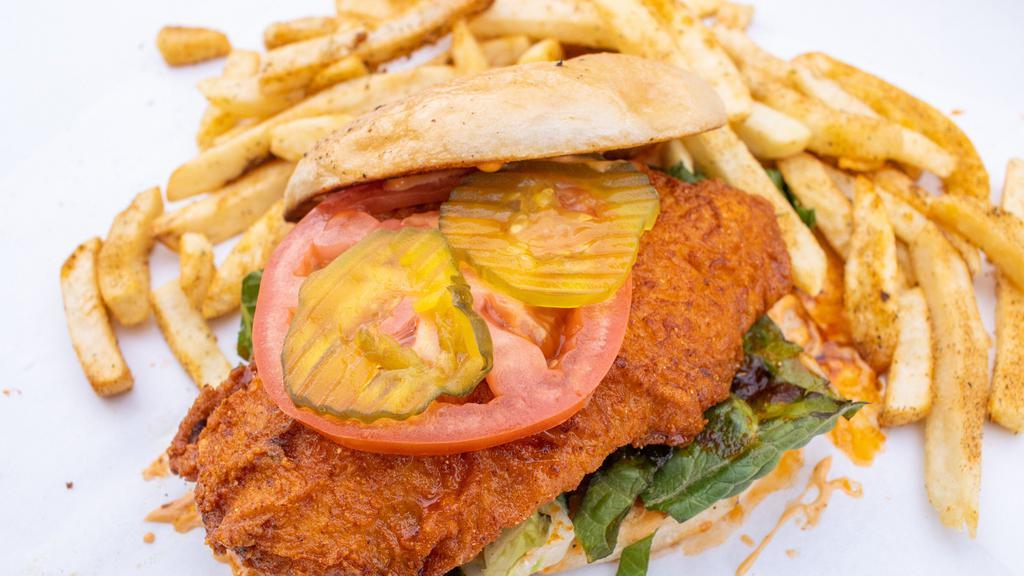 Soul Glo Chicken Sandwich And Fries · Krispy Chicken breast, pickles, tomato, Chunky's Sauce, lettuce, on sweet Hawaiian bun.