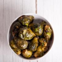 Crispy Brussel Sprouts · Delectable Crispy Brussel Sprouts made with Dried Cranberries, Goat Cheese and Pesto Aioli.