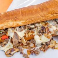 Steak Sandwich · Beef, sautéed onions, mushrooms, bell peppers, provolone cheese and mayo.
