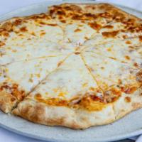 Kids Flatbread · Cheese Naan Pizza splashed with tomato sauce and cheese.