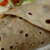Burritos · Flour tortilla, with your choice of meat with cheese, rice, beans inside. Served with sour c...