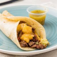 Brisket Breakfast Taco · Smoked brisket with cage-free scrambled eggs, a 4 cheese blend,  on a flour tortilla. Served...