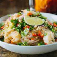 Glass Noodle Salad · Cellophane noodle tossed with minced chicken & shrimp, chili paste, cilantro, ginger & onion...