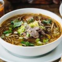 Beef Noodle Soup · Thin rice noodles, bean sprouts, beef, cilantro, celery, and scallions.