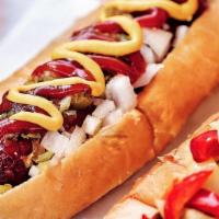 Ball Park Dog · Layered with yellow mustard, ketchup, relish, and onion.