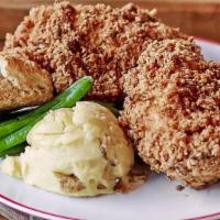 Southern Fried Chicken · Our award-winning fried chicken served with a scratch-made buttermilk biscuit, mashed potato...
