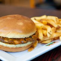 Cheese Burger &  Fries  (Kids Meal)) · Comes with one junior side and drink.