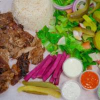 Beef Shawarma · Sliced marinated beef with either basmati rice or French fries. Plus three toppings of choice.