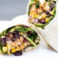 Southwest Chicken Wrap · Chicken with shredded cheese, chopped bacon, fresh greens, homemade corn salsa and cilantro ...