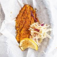1Pc Fish · SERVED WITH  COLESLAW, TARTAR SAUCE, AND HOT SAUCE FRIED OR GRILLED (ADDITIONAL CHARGE TO GR...