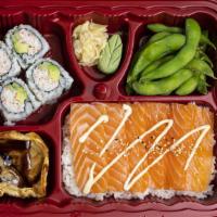 Fresh Salmon Sashimi · Popular menu!! Fresh Salmon Sashimi (either white rice or mixed green based) with California...