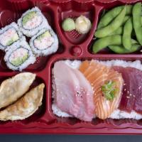 6Pcs Sashimi Bento · Fresh & Healthy 6 Pcs Sashimi over white rice or mixed green (choose either one of the base)...