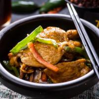 Lunch-Mongolian Chicken · Sauteed Sliced Chicken with scallions, onions & peppers w. black pepper sauce