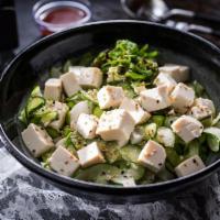 Vegetable Delight Bowl (L) · Organic tofu, edamame, onion, seaweed salad, cucumber, sesame seeds, with bed of sushi rice,...