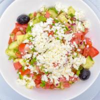 Shepherd (Coban Salatasi) · The classic chopped salad with tomatoes, cucumbers, red onions, parsley tossed with extra vi...
