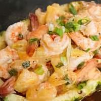 Pineapple Shrimp Lunch Special · Wok stir fried gulf shrimp, fresh pineapple, red peppers, snow peas, celery and red onions.