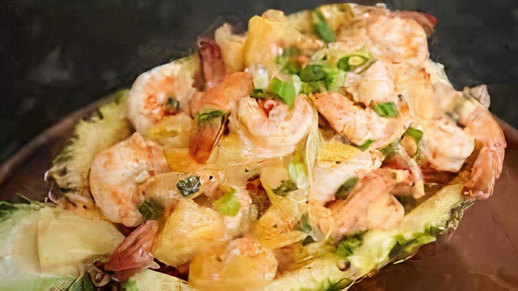 Pineapple Shrimp Lunch Special · Wok stir fried gulf shrimp, fresh pineapple, red peppers, snow peas, celery and red onions.