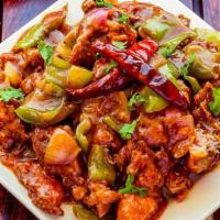 Chili Chicken · Boneless chicken marinated, fried, and tossed with chili sauce.