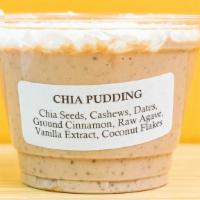 Chia Pudding · Ingredients: Raw cashews, cacao, agave, vanilla extract, shredded coconut, dates, cinnamon, ...