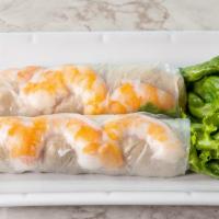 Spring Rolls · Two pieces, lettuce, vermicelli noodle, lean pork and spring wrapped in rice paper.